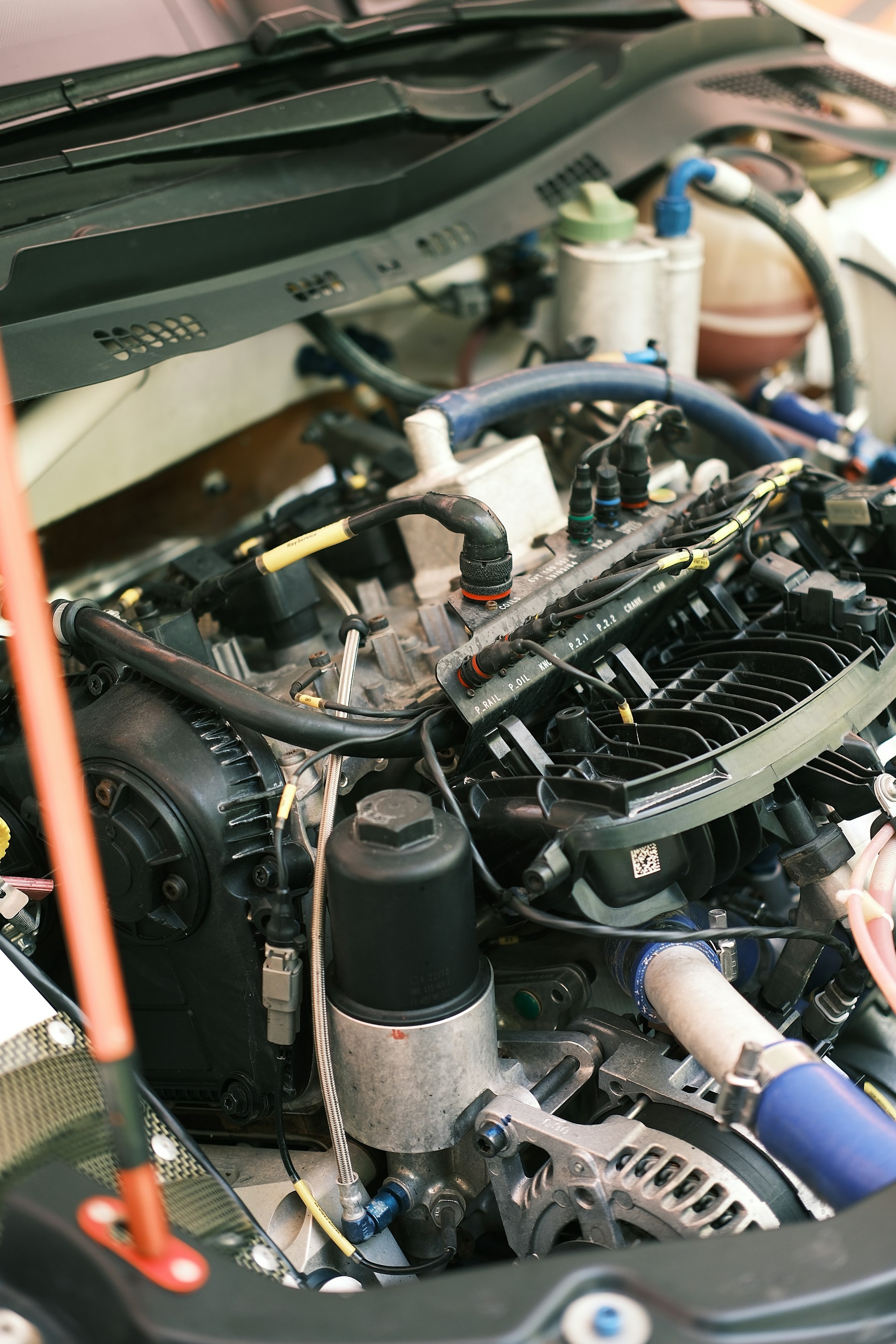 Open engine compartment ready for inspection and service